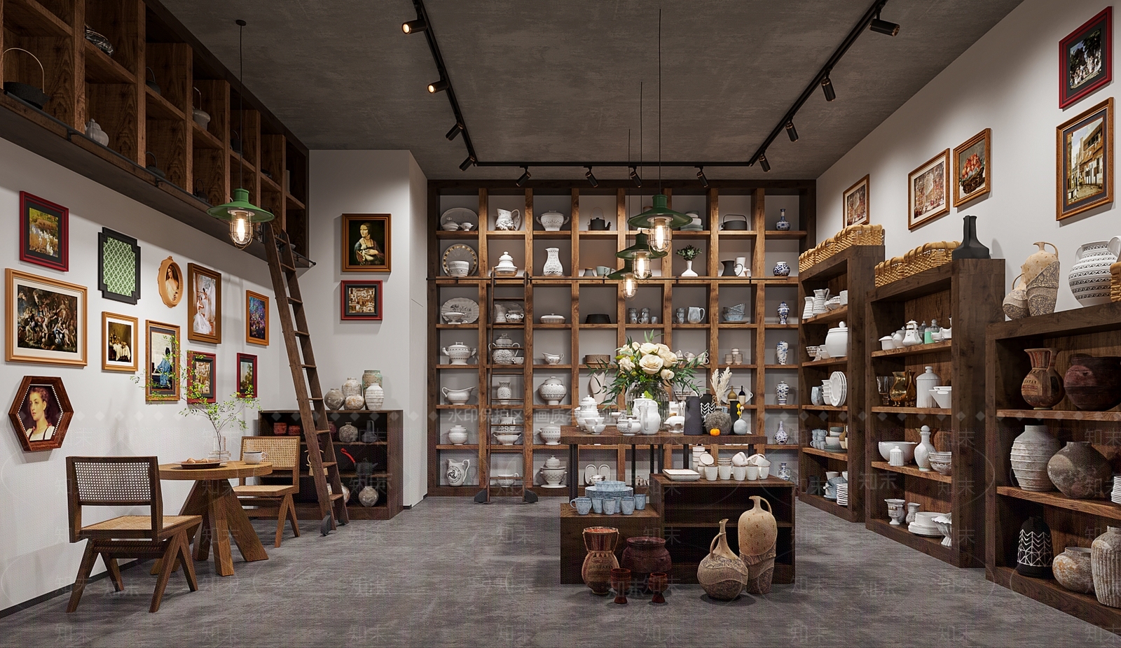 新中式复古茶具店铺3D模型下载【ID:1158463691】