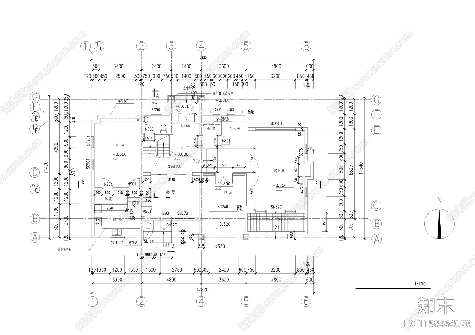 北美风格别致三层别墅建筑设计图cad施工图下载【ID:1158464076】