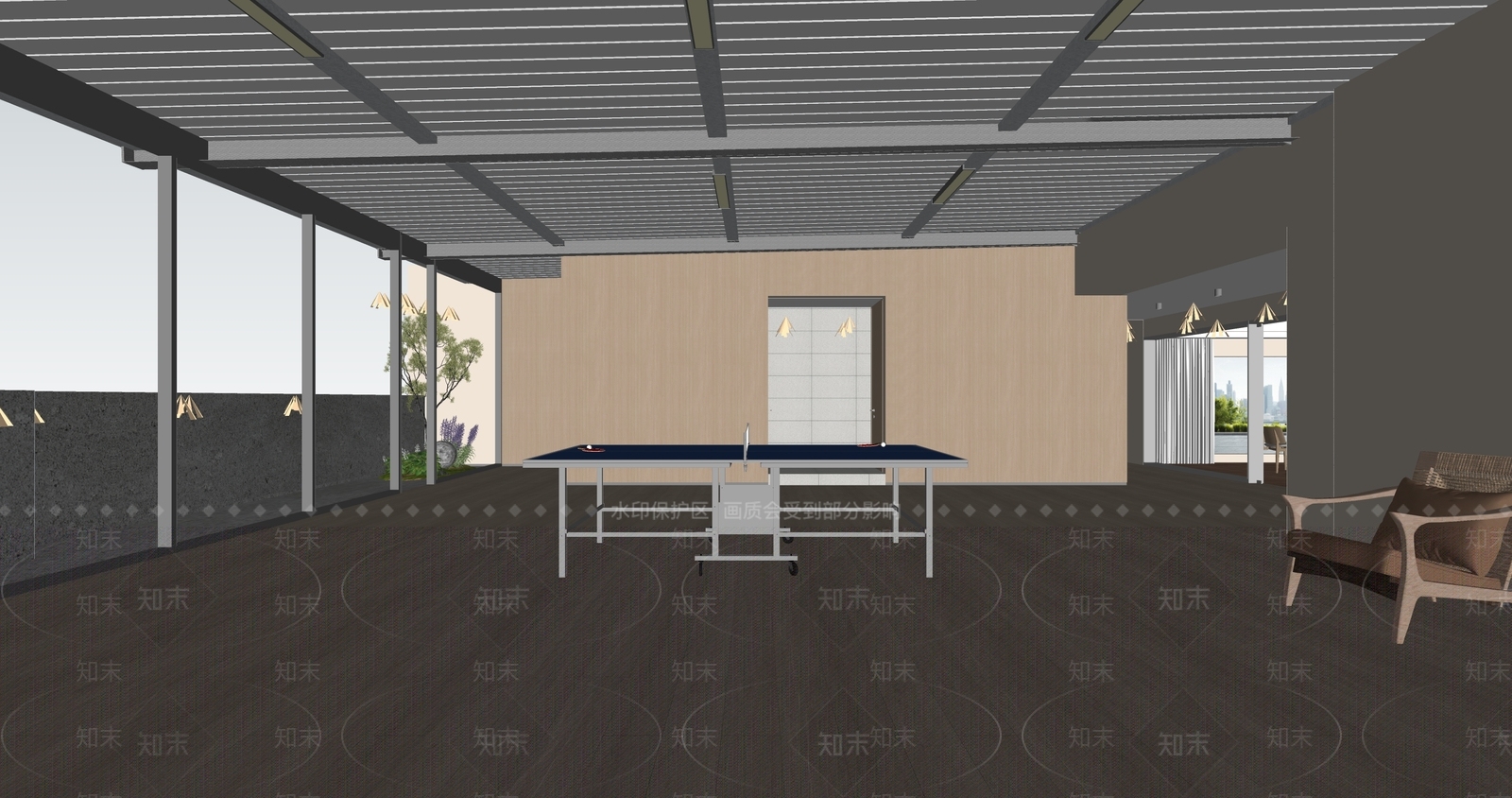 现代乒乓球休闲室SU模型下载【ID:1158467140】