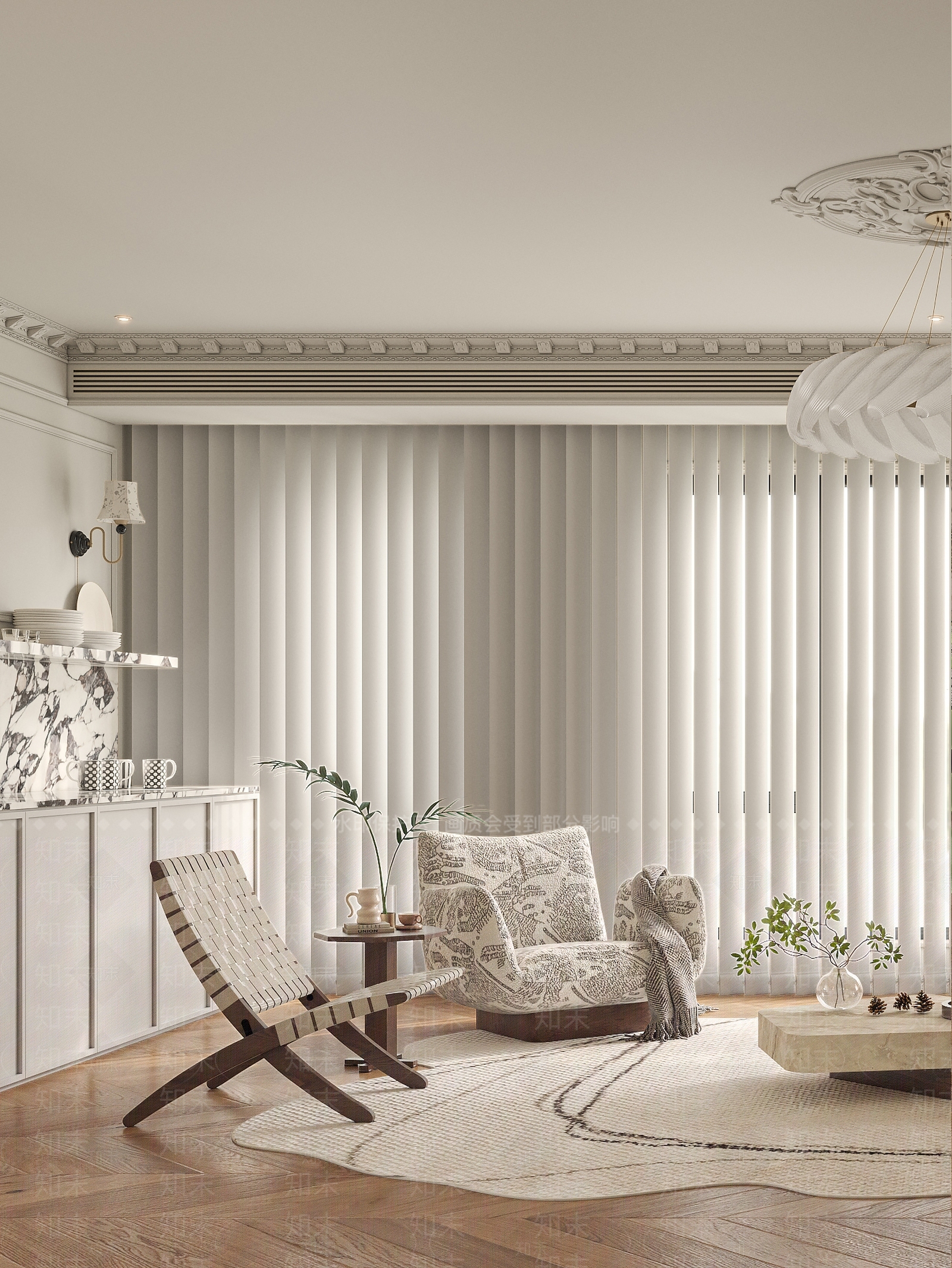 法式奶油风客厅3D模型下载【ID:1158467905】