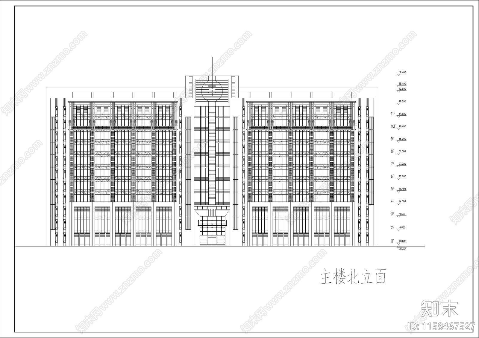 图书办公楼建筑设计立面图施工图下载【ID:1158467527】