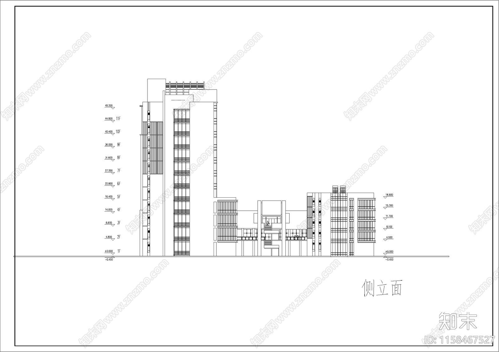 图书办公楼建筑设计立面图施工图下载【ID:1158467527】