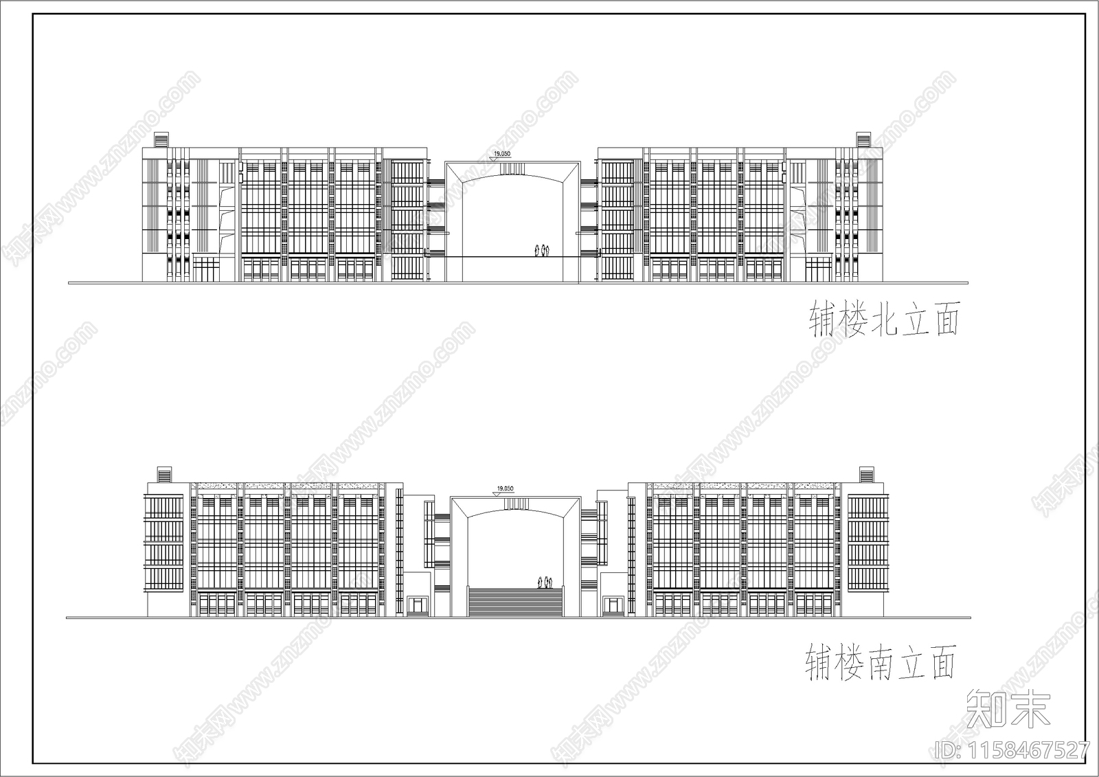 图书办公楼建筑设计立面图施工图下载【ID:1158467527】