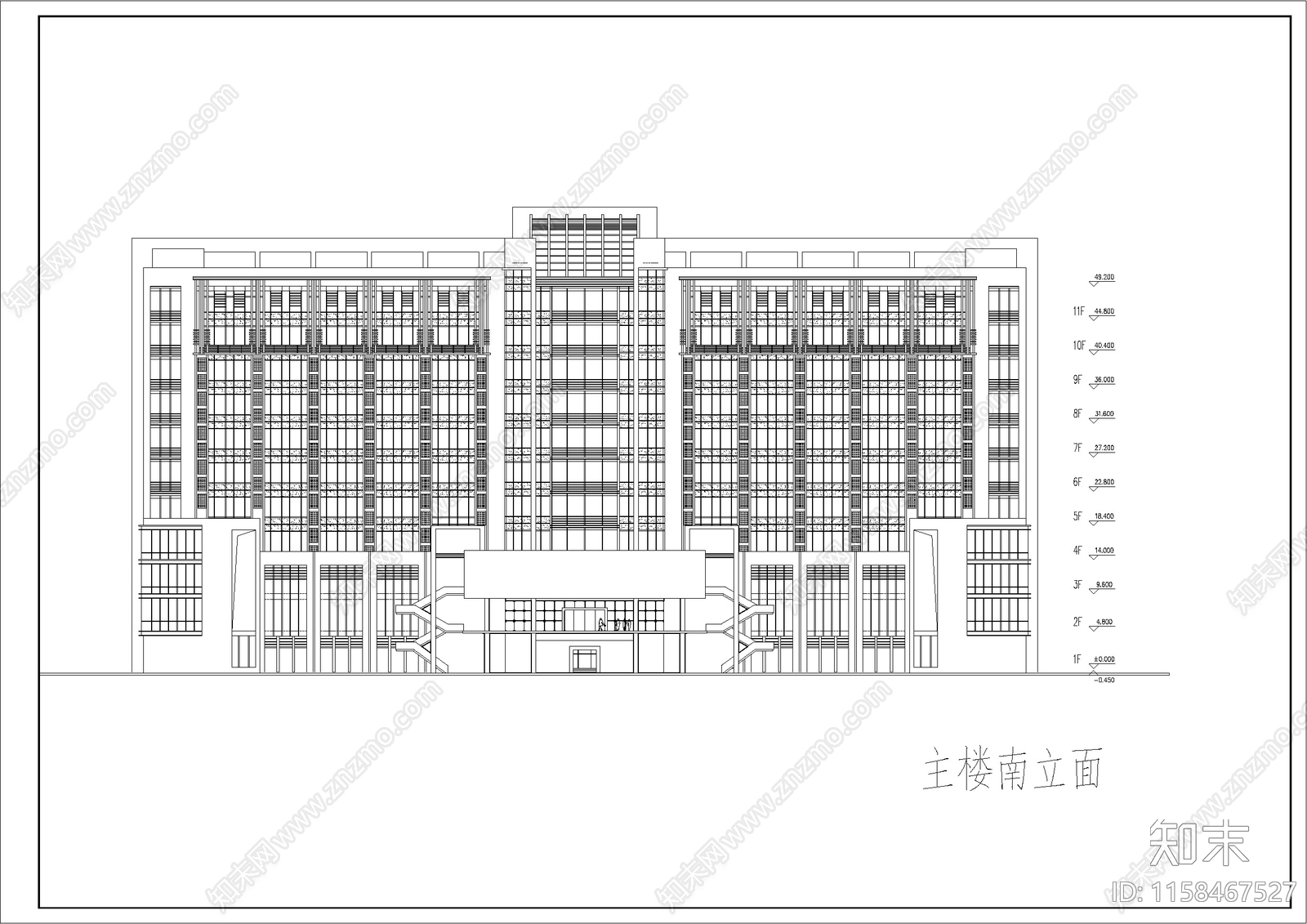 图书办公楼建筑设计立面图施工图下载【ID:1158467527】