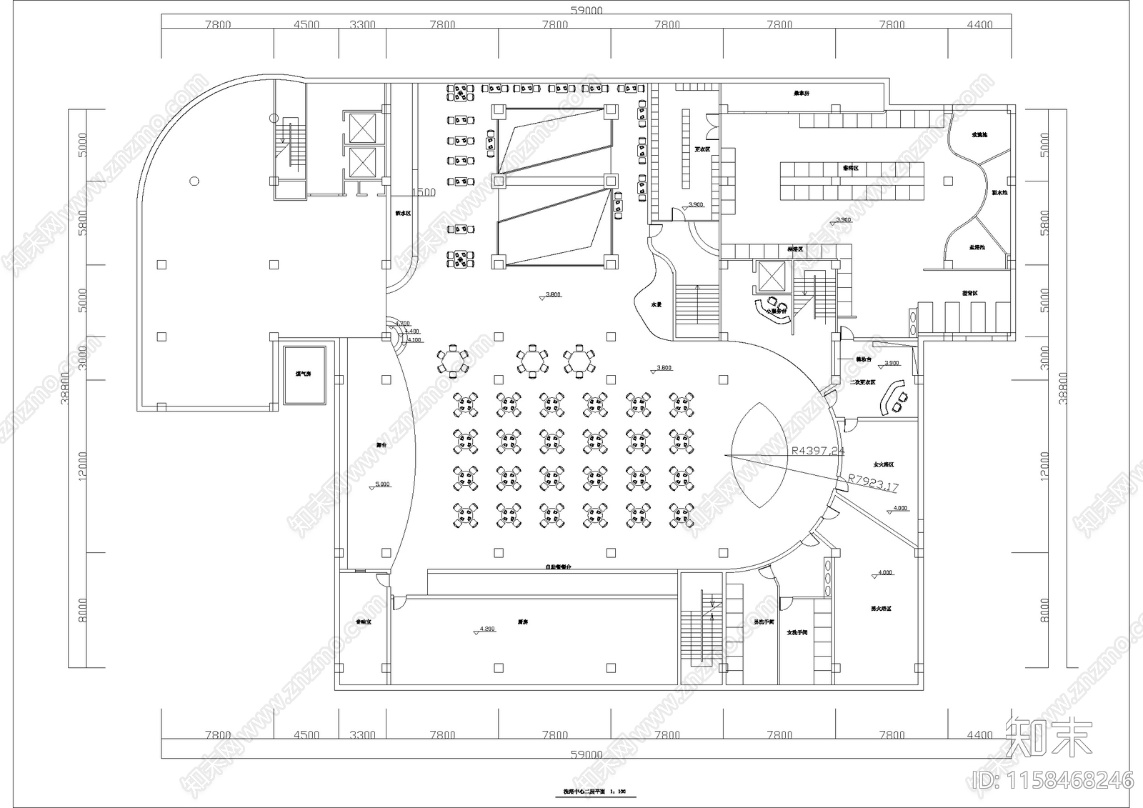 洗浴中心建筑设计平面图施工图下载【ID:1158468246】