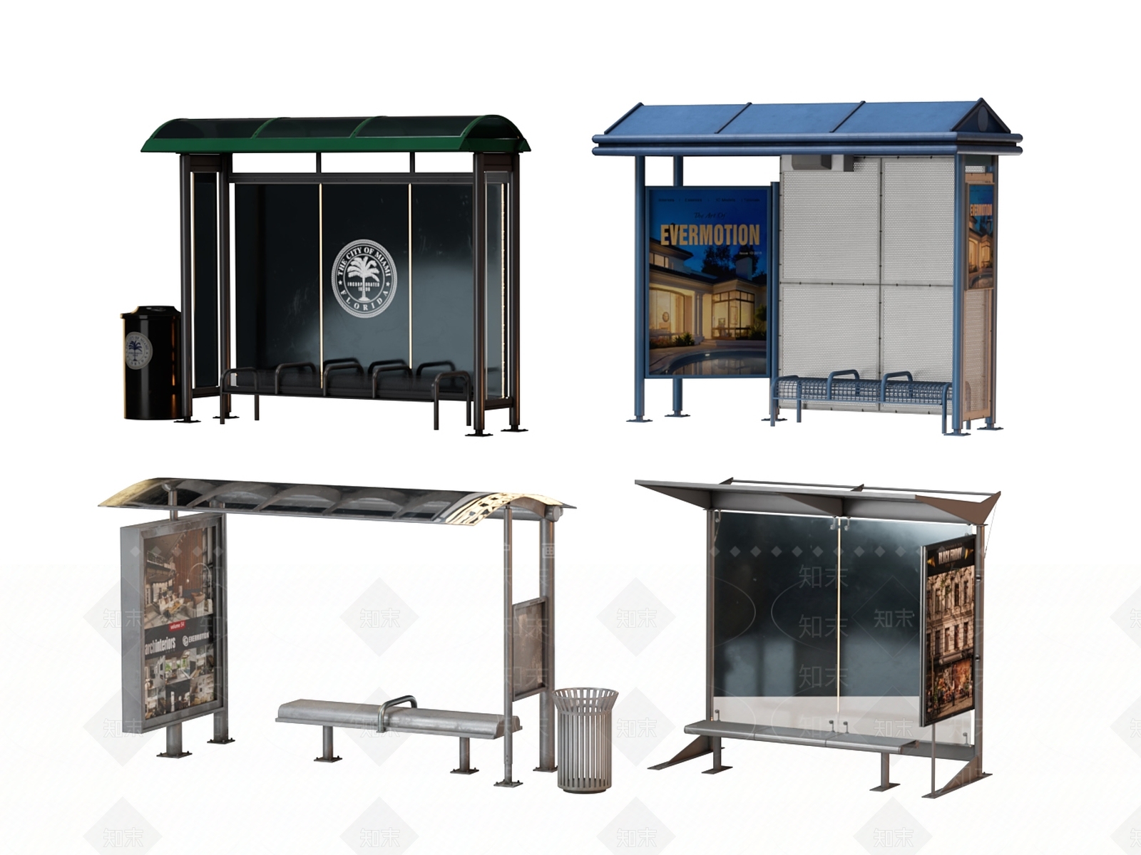公交站候车亭3D模型下载【ID:1158468512】