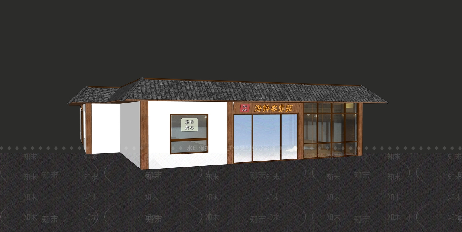 新中式餐饮建筑SU模型下载【ID:1158470510】