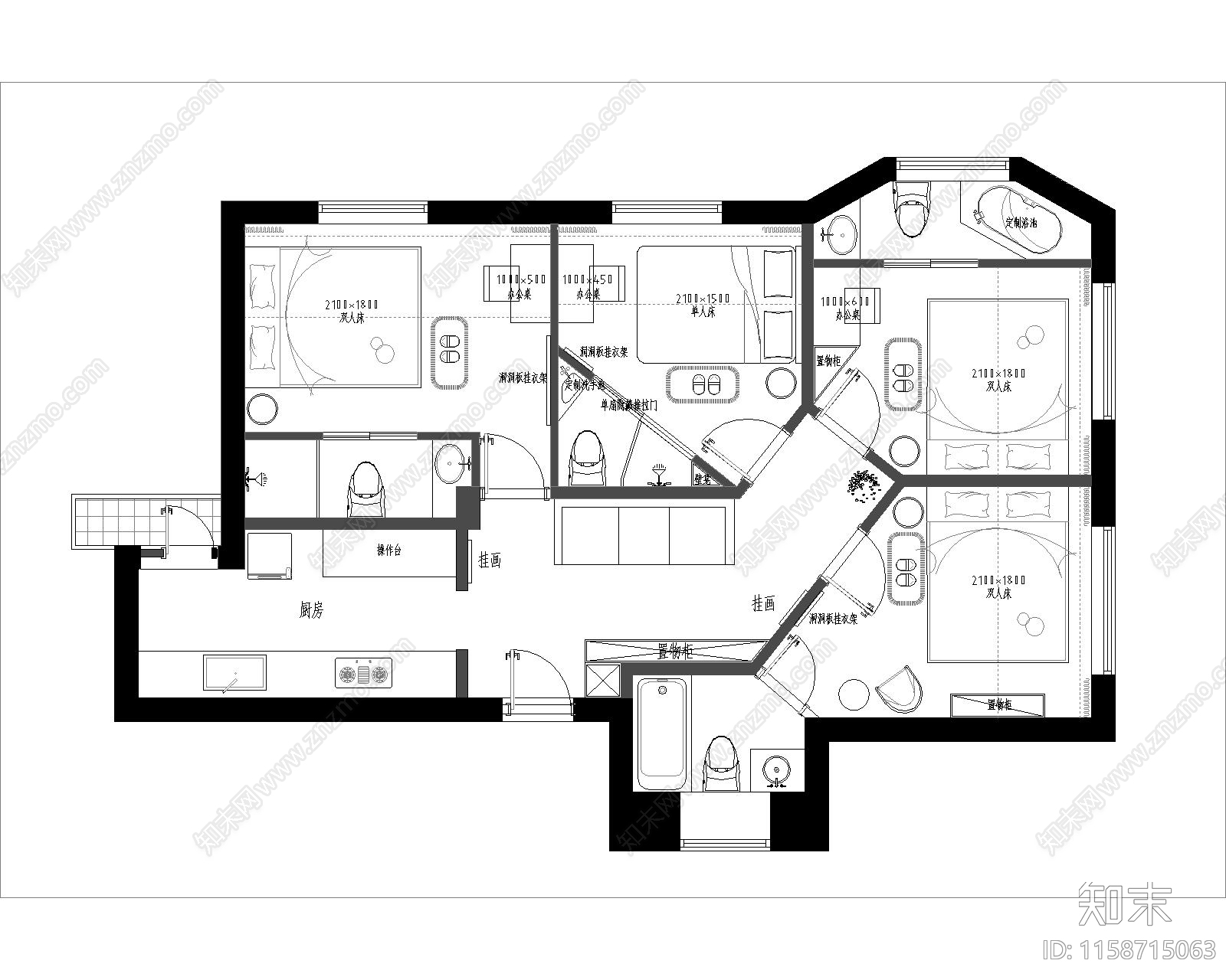 现代简约风格别墅大平层平面布置图施工图下载【ID:1158715063】