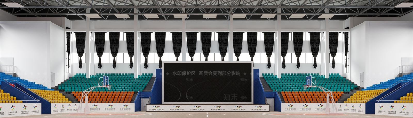 现代篮球馆体育馆学校座椅钢结构3D模型下载【ID:1158472370】