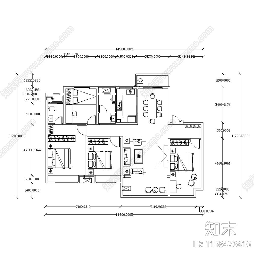 室内家装平面图施工图下载【ID:1158476416】