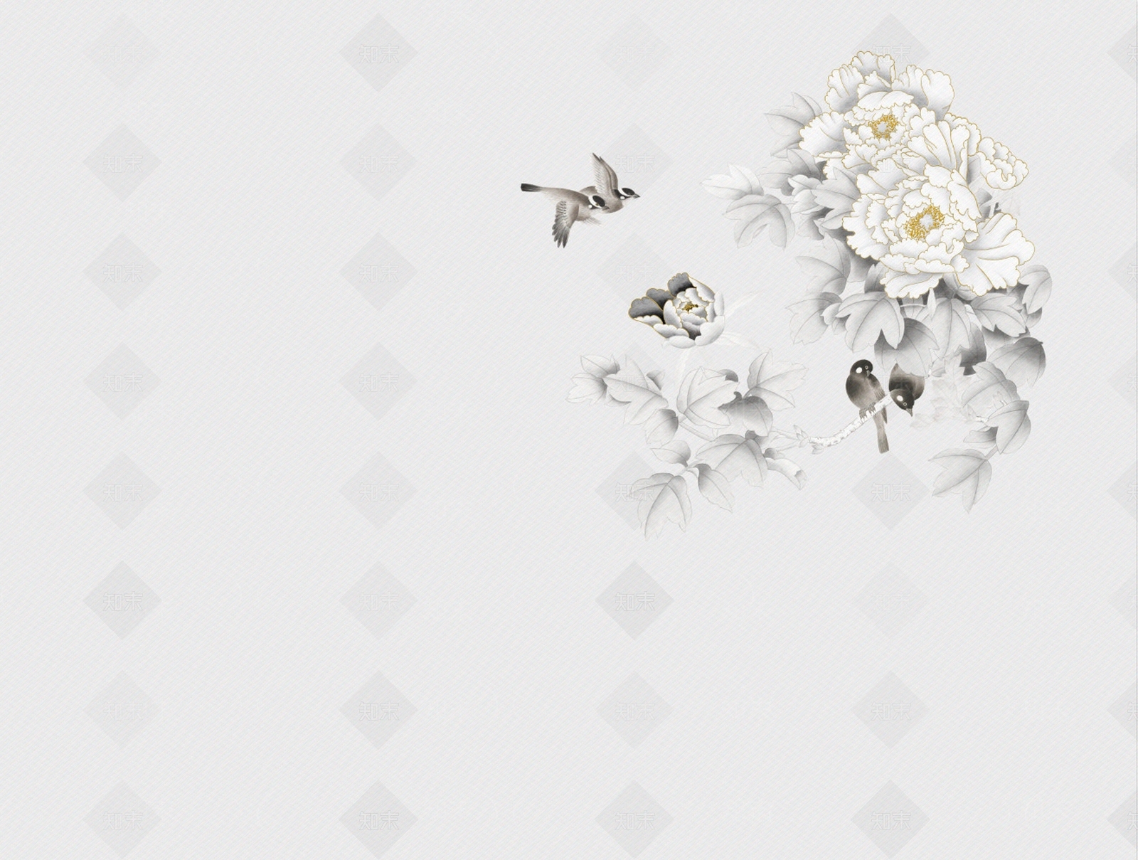 灰色新中式花鸟壁布壁画贴图下载【ID:1158475343】