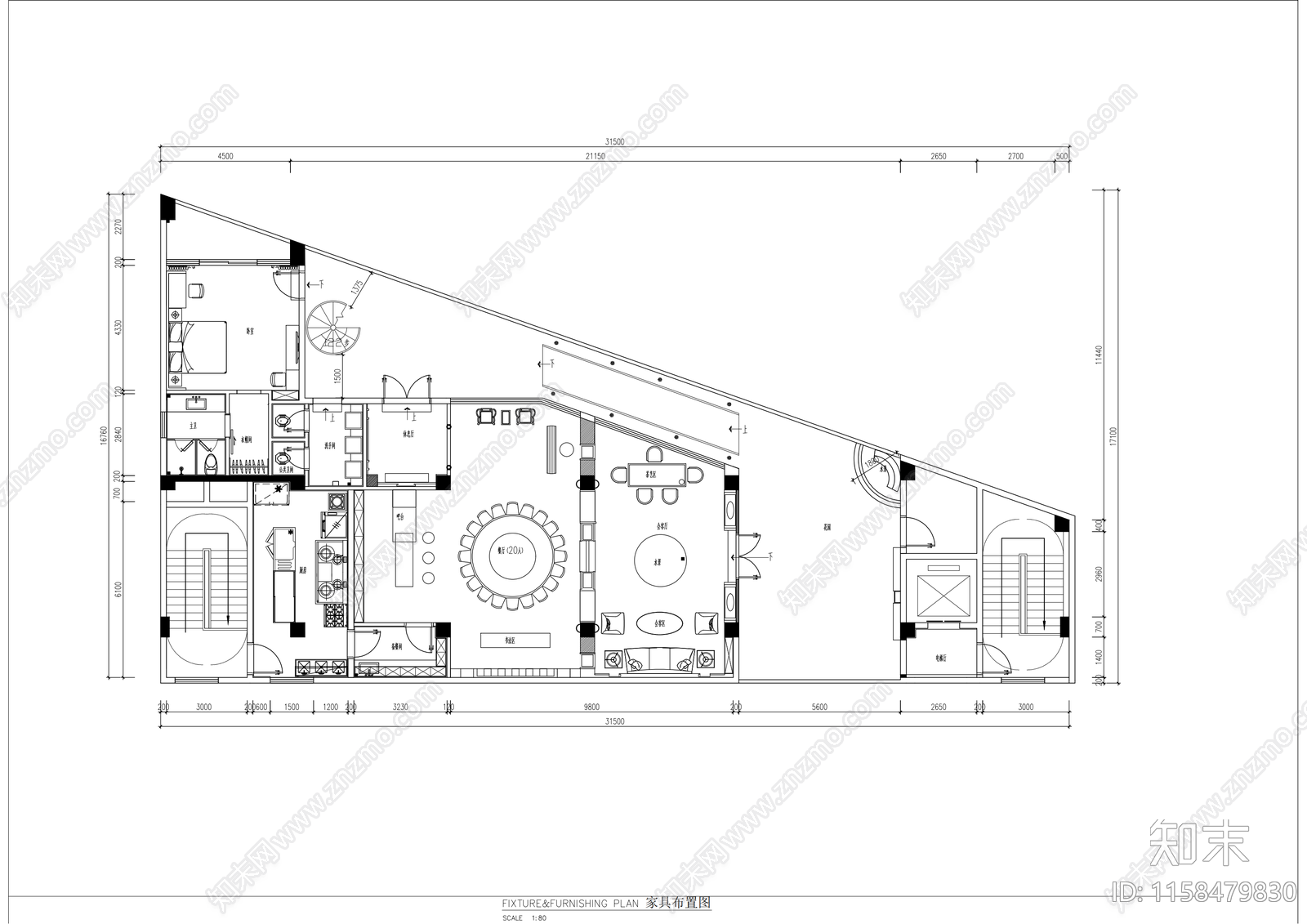 会所cad施工图下载【ID:1158479830】