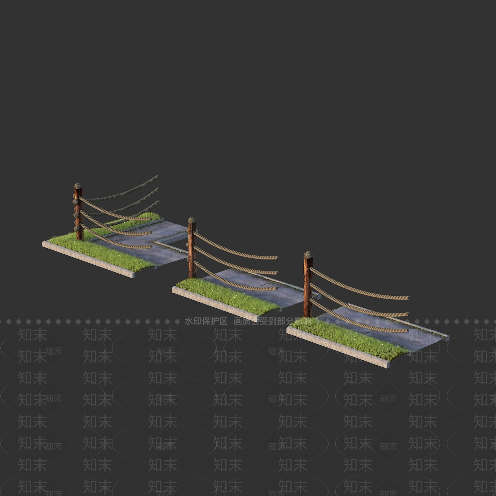 花园房屋木制木头绳索栏杆3D模型下载【ID:1158479683】