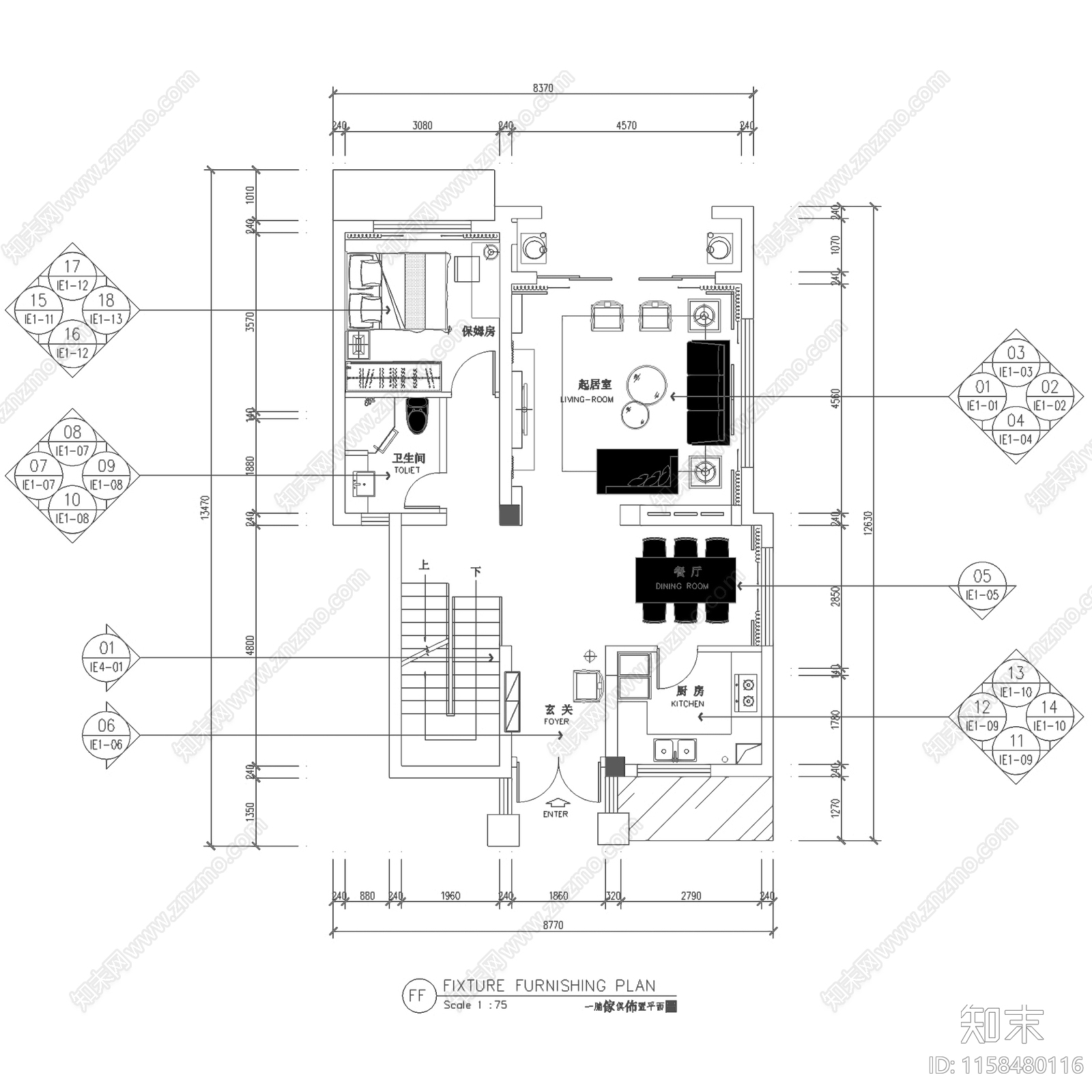 现代新中式泸州三层别墅室内家装cad施工图下载【ID:1158480116】