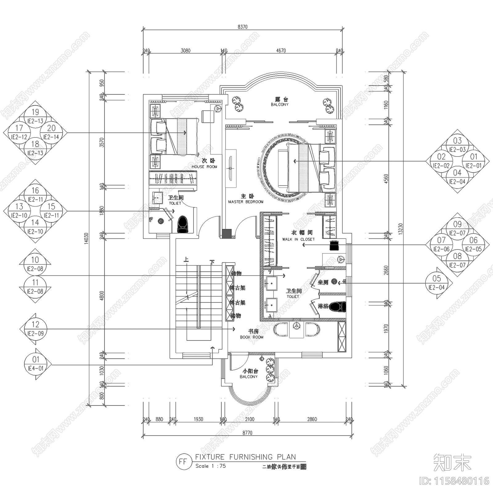 现代新中式泸州三层别墅室内家装cad施工图下载【ID:1158480116】