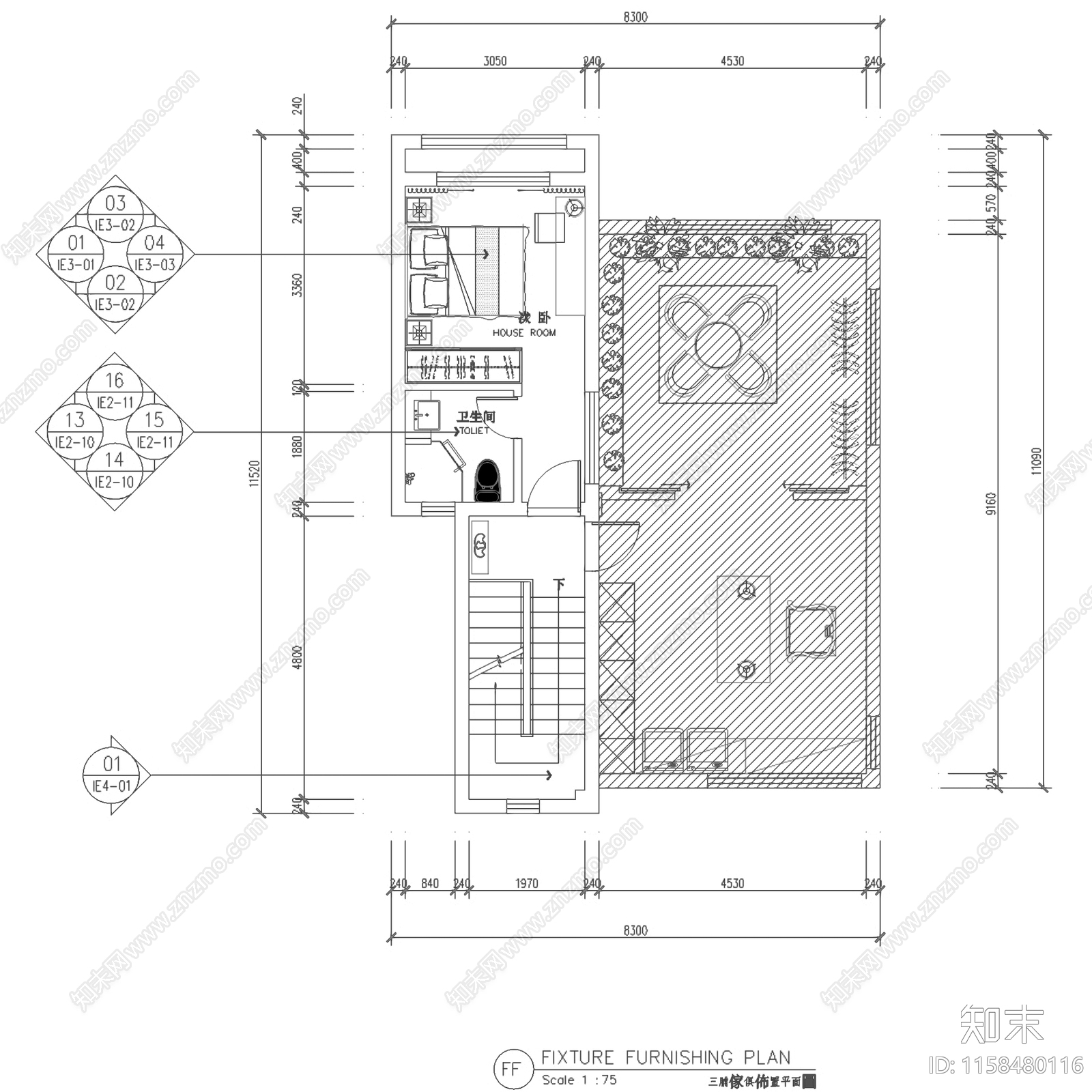 现代新中式泸州三层别墅室内家装cad施工图下载【ID:1158480116】