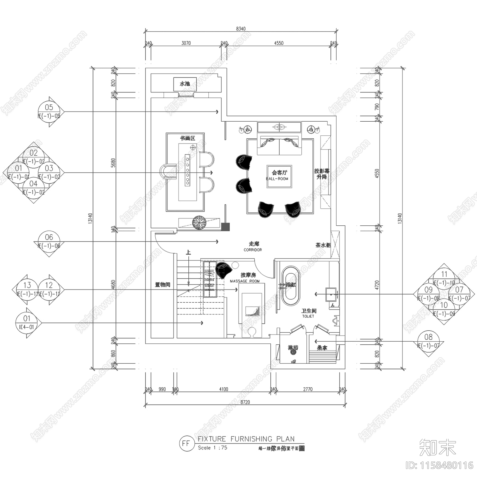 现代新中式泸州三层别墅室内家装cad施工图下载【ID:1158480116】