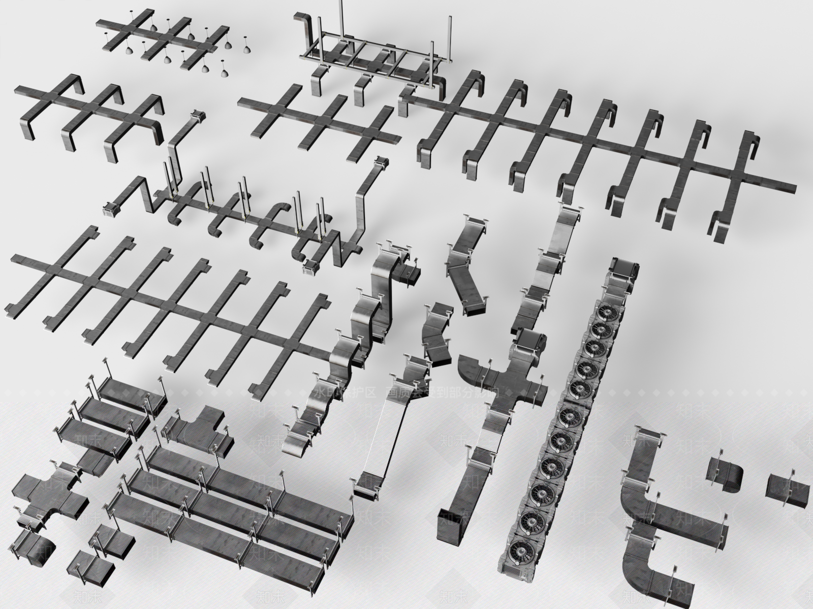 现代中央空调通风管道3D模型下载【ID:1158480651】