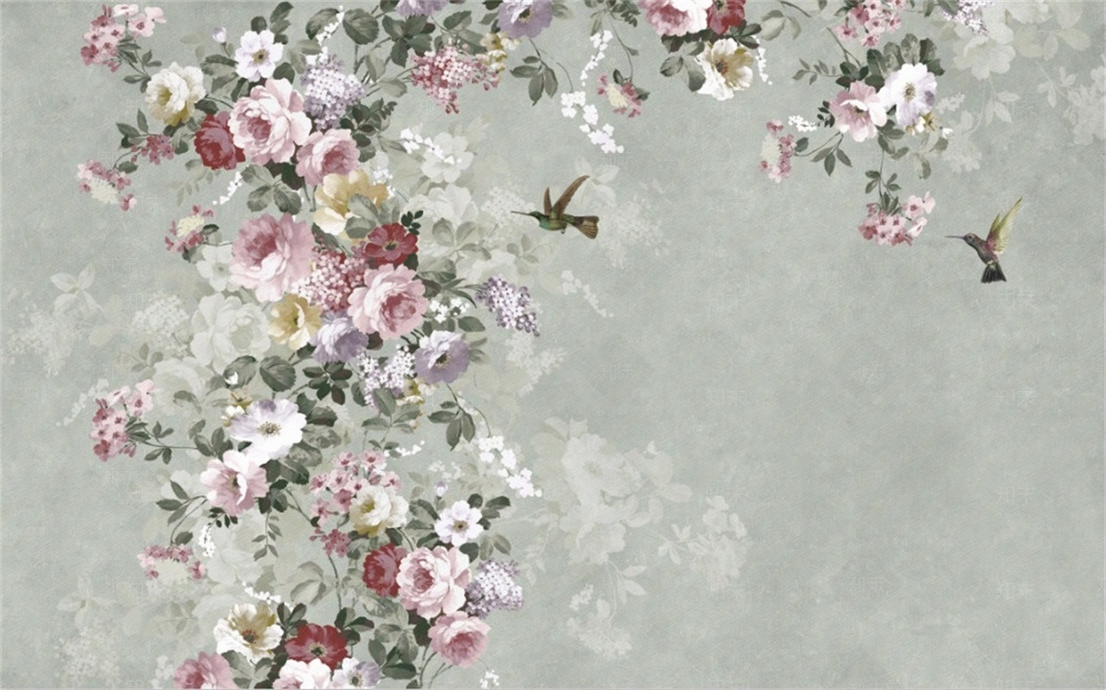 彩色北欧油画花朵植物壁纸壁画装饰画墙布贴图下载【ID:1158484281】