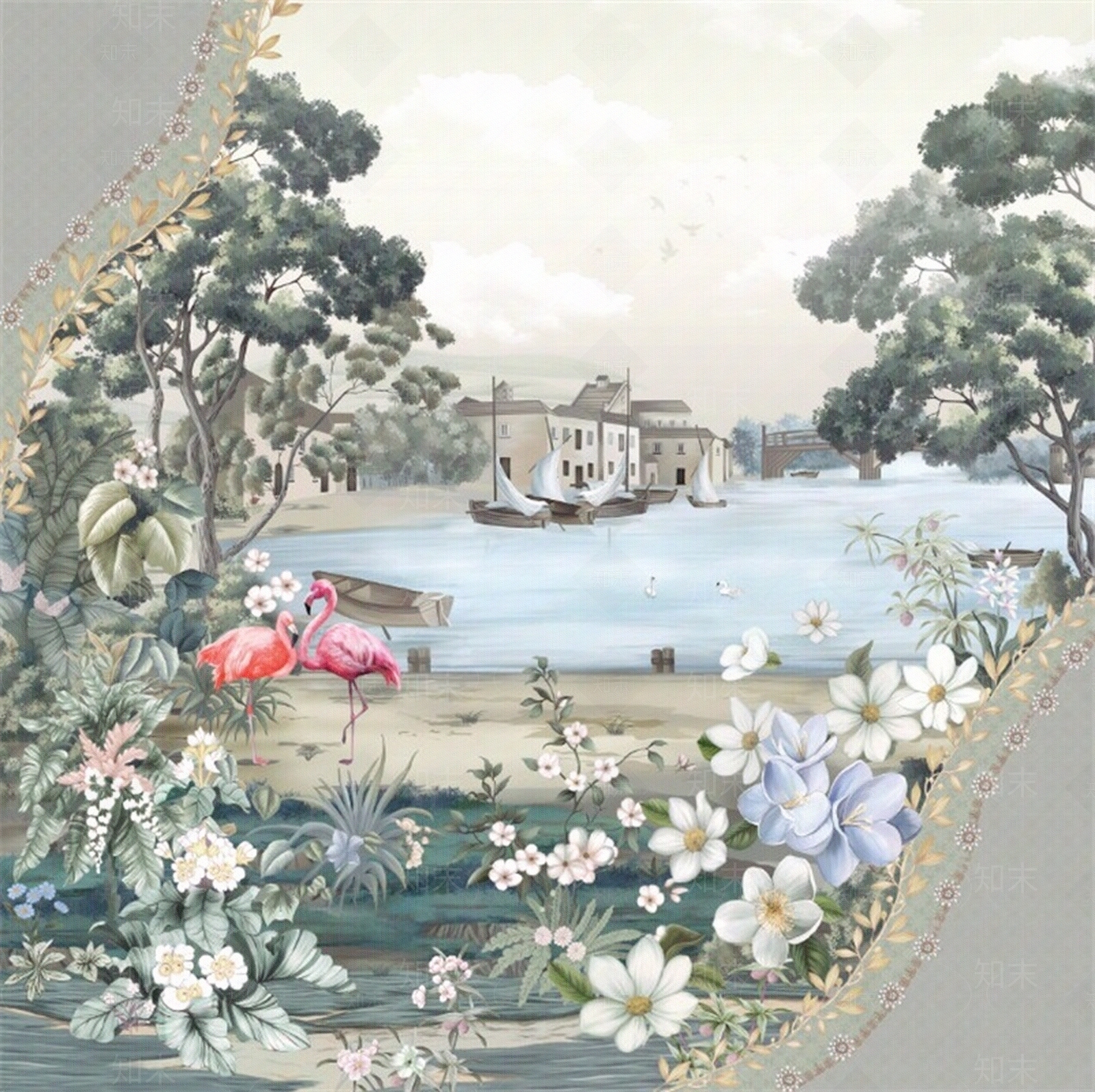 彩色油画花朵植物风景壁纸壁画装饰画墙布贴图下载【ID:1158485025】