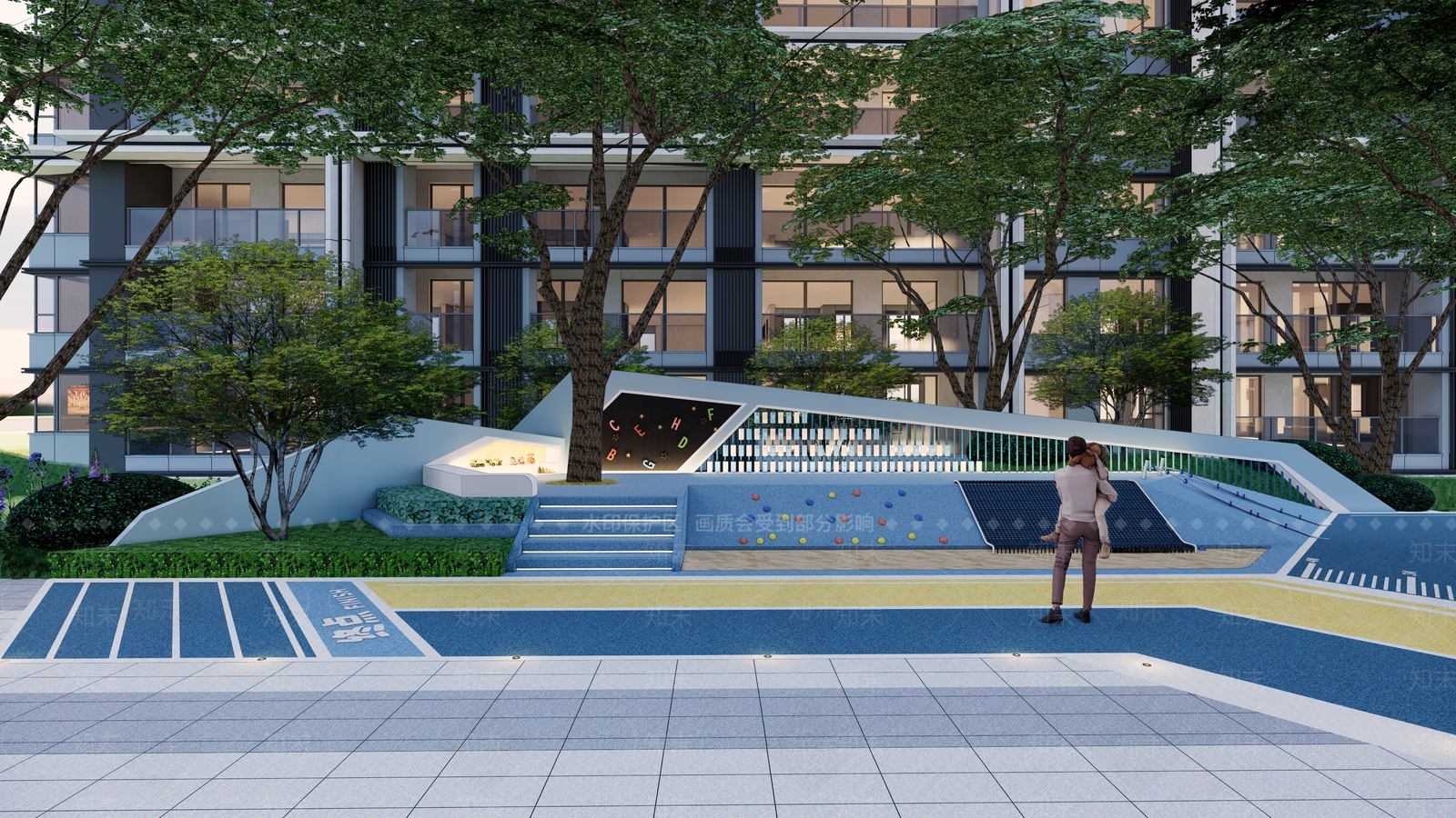 现代登高面折线儿童活动区SU模型下载【ID:1158490182】