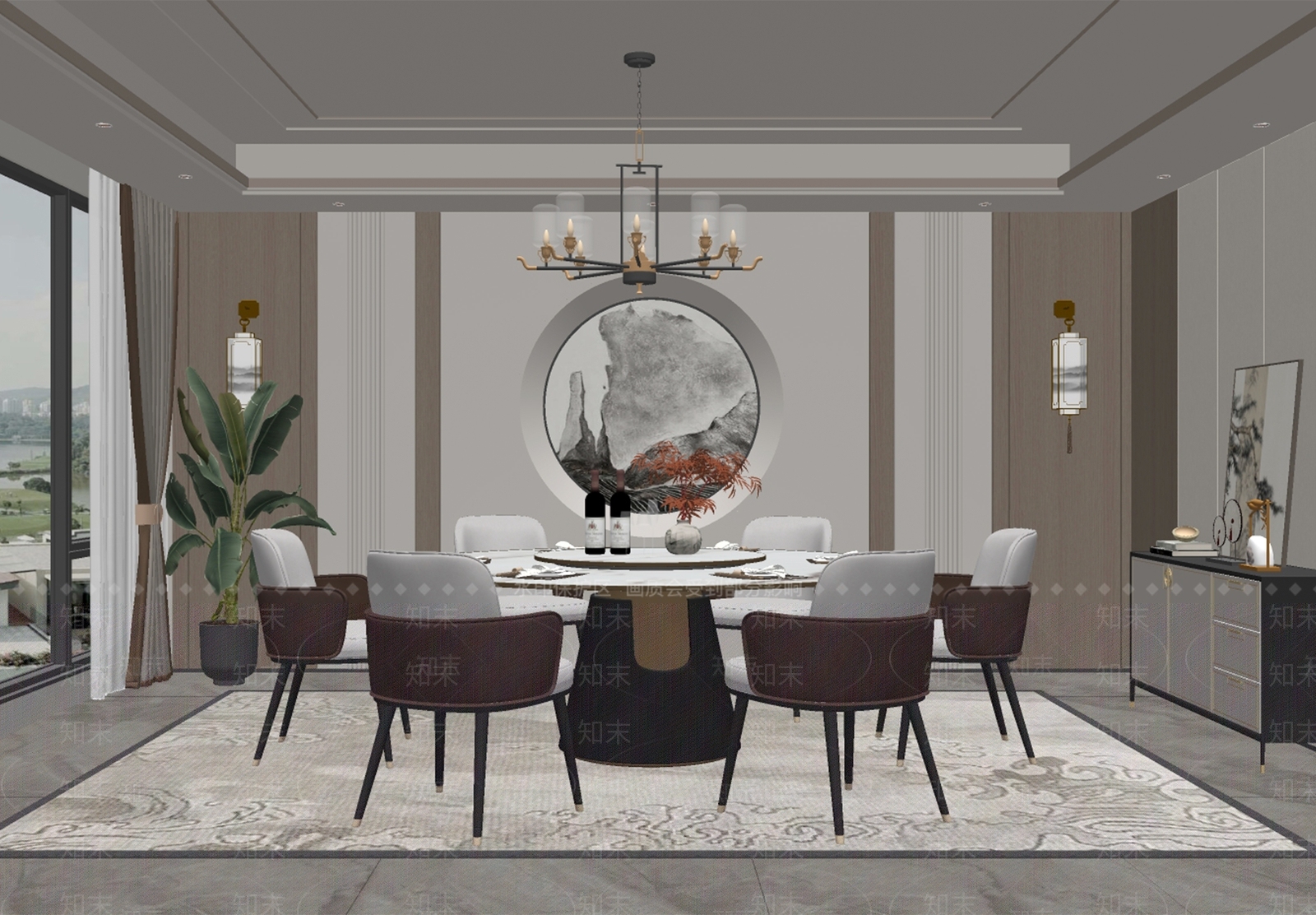 新中式餐厅包厢SU模型下载【ID:1158493586】