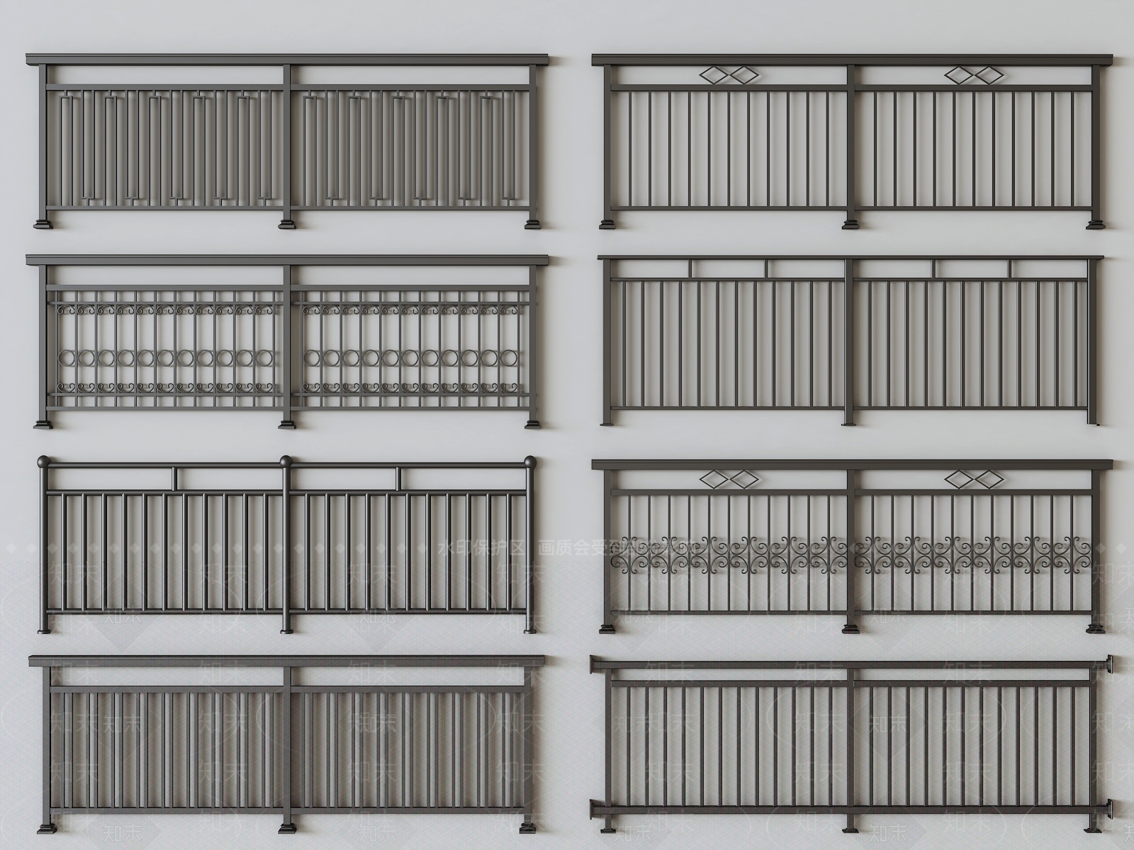 现代铁艺栏杆SU模型下载【ID:1158504578】