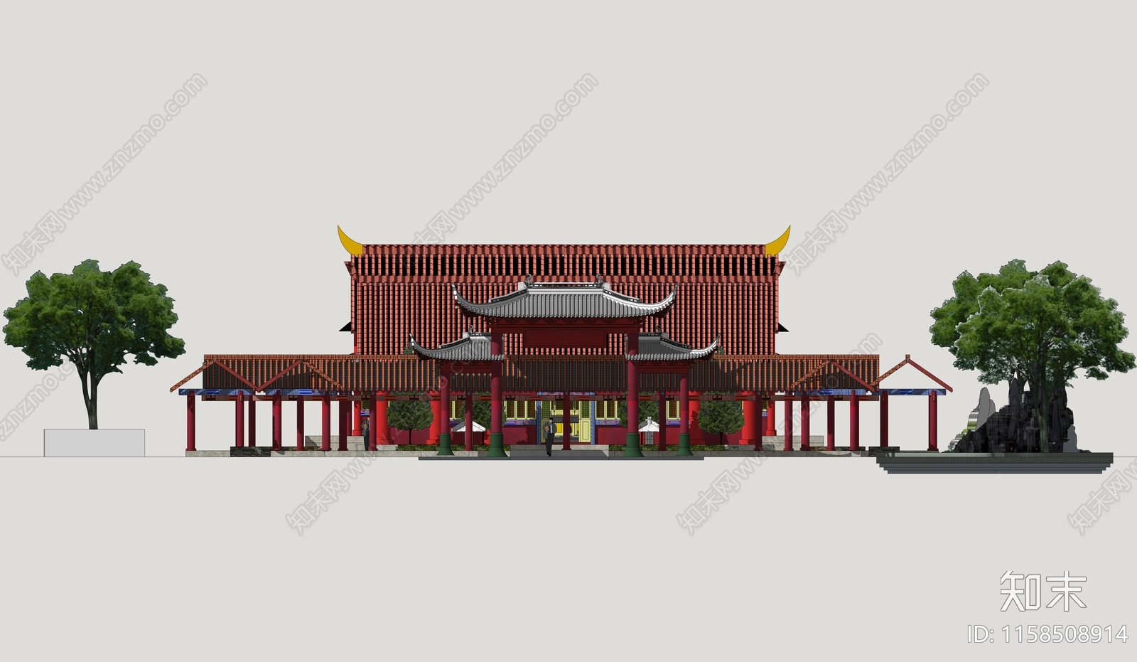 中式东方古代建筑寺庙寺院SU模型下载【ID:1158508914】