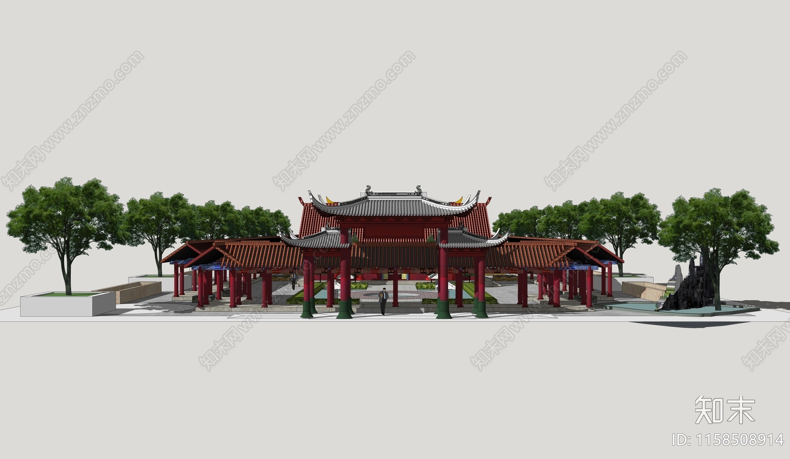 中式东方古代建筑寺庙寺院SU模型下载【ID:1158508914】