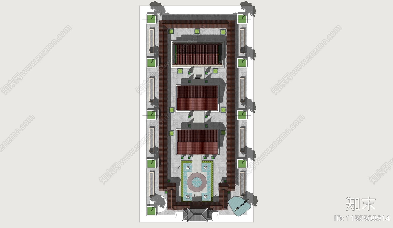 中式东方古代建筑寺庙寺院SU模型下载【ID:1158508914】