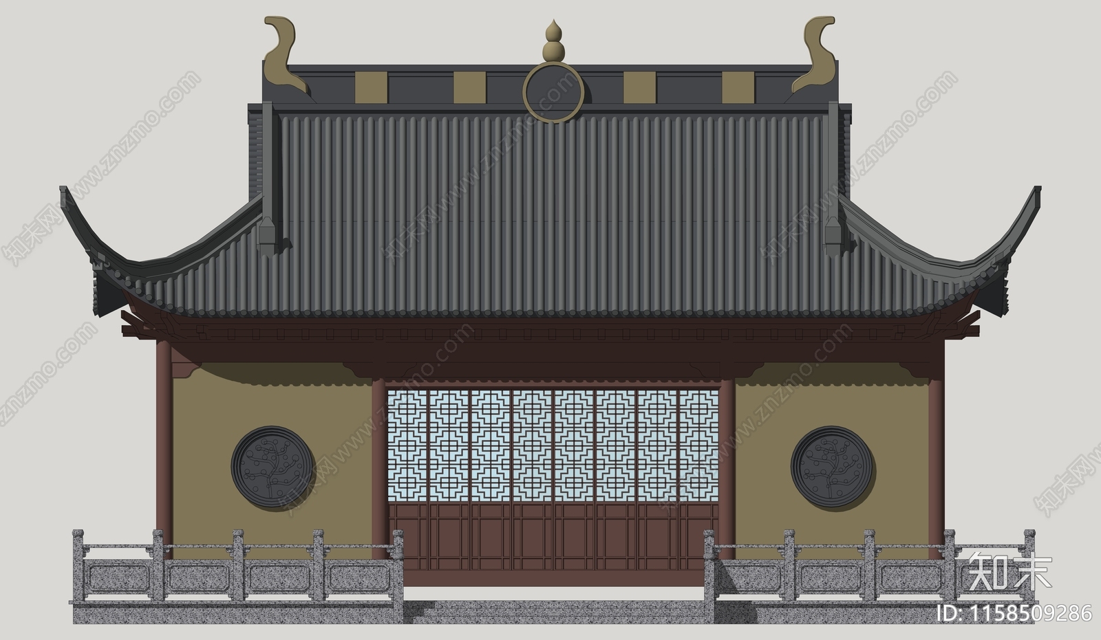 中式东方古代建筑寺庙道观SU模型下载【ID:1158509286】