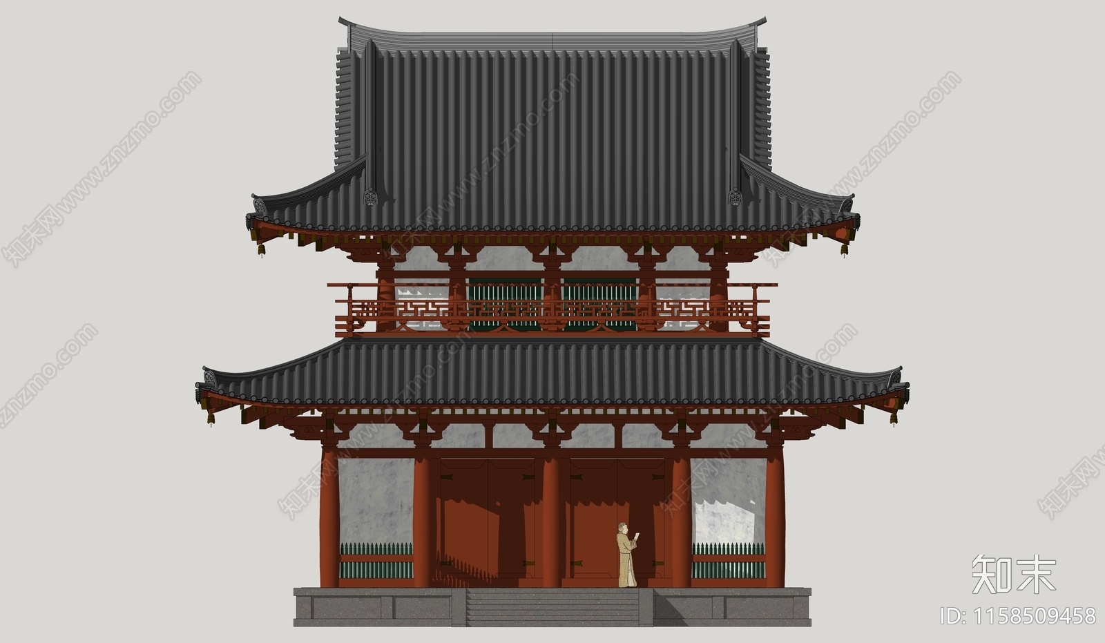 中式东方古代建筑寺庙道观阁楼SU模型下载【ID:1158509458】