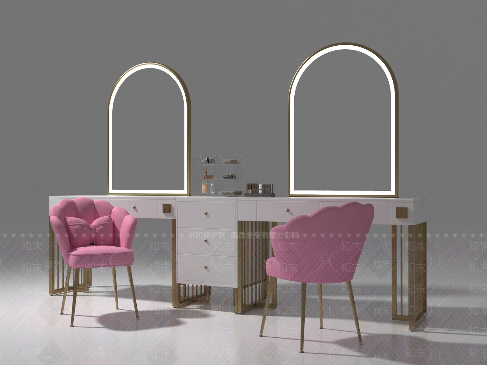 现代妆台妆凳组合3D模型下载【ID:1158509892】
