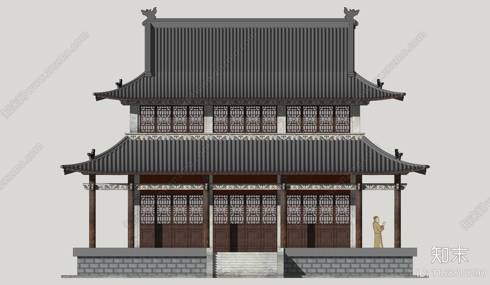 中式东方古代建筑寺庙道观藏经楼SU模型下载【ID:1158510290】