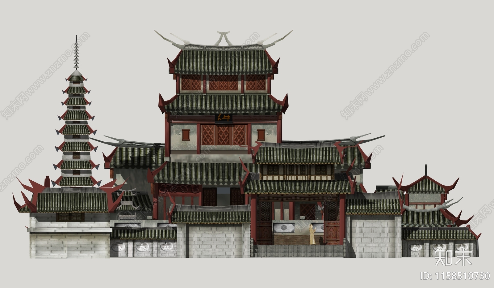 中式东方古代建筑寺庙道观SU模型下载【ID:1158510730】