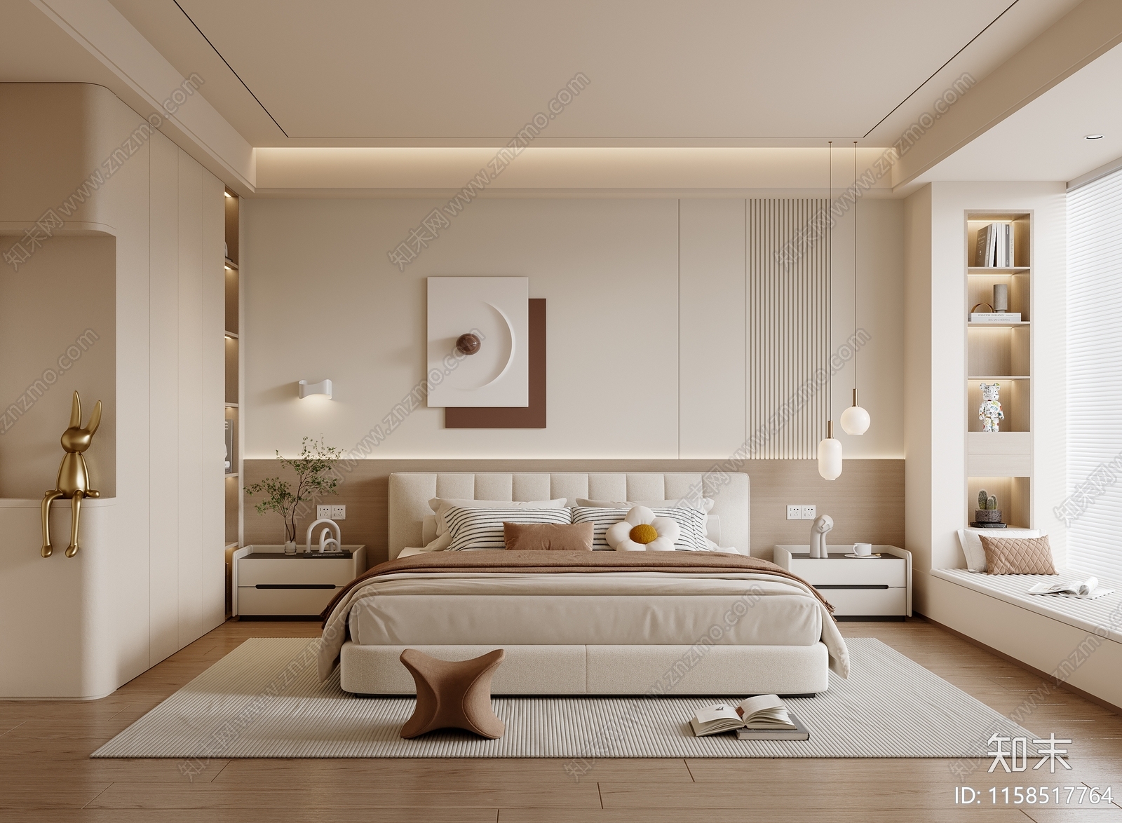 现代奶油风卧室3D模型下载【ID:1158517764】