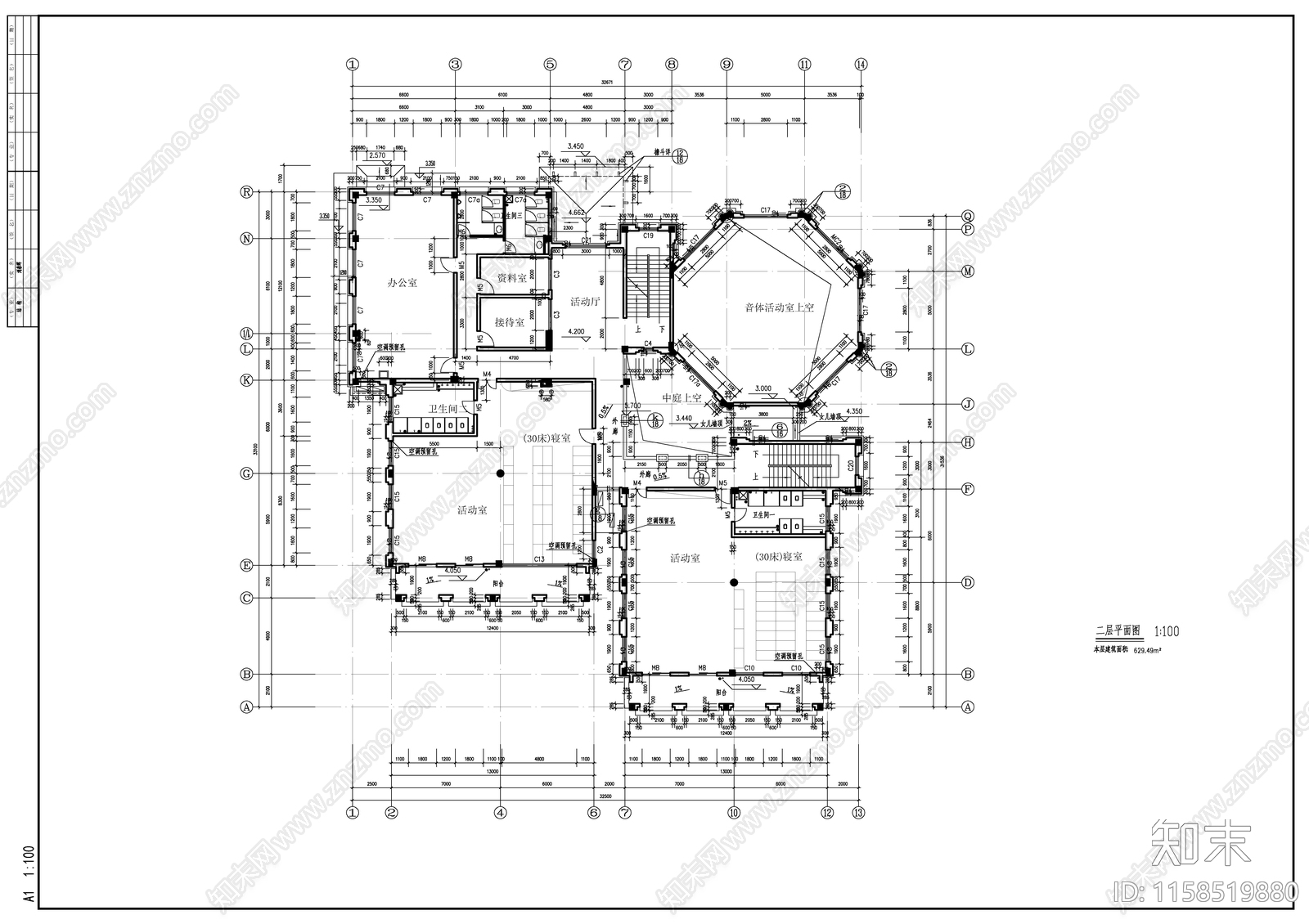 某仿欧式小区配套幼儿园建筑cad施工图下载【ID:1158519880】