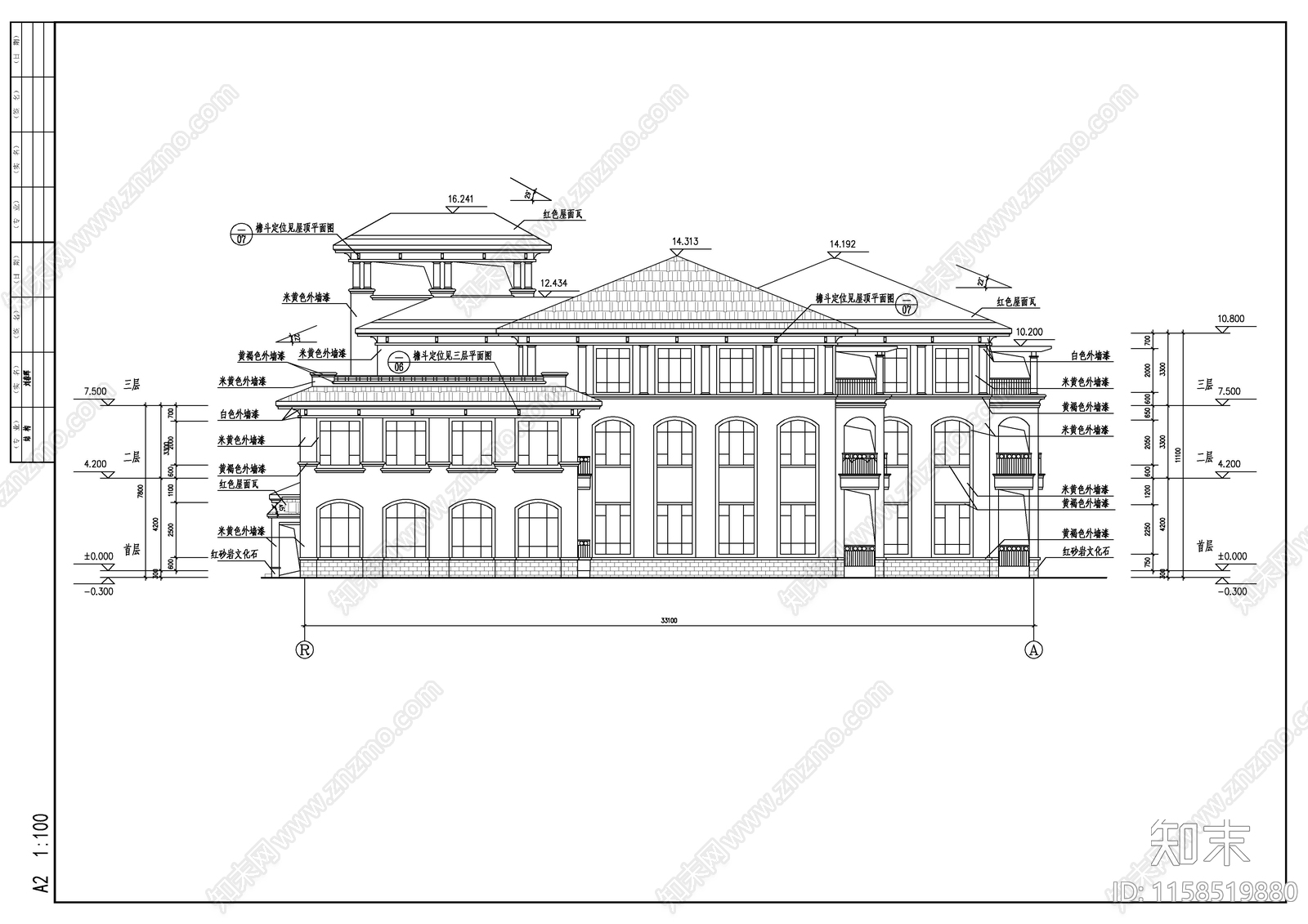 某仿欧式小区配套幼儿园建筑cad施工图下载【ID:1158519880】