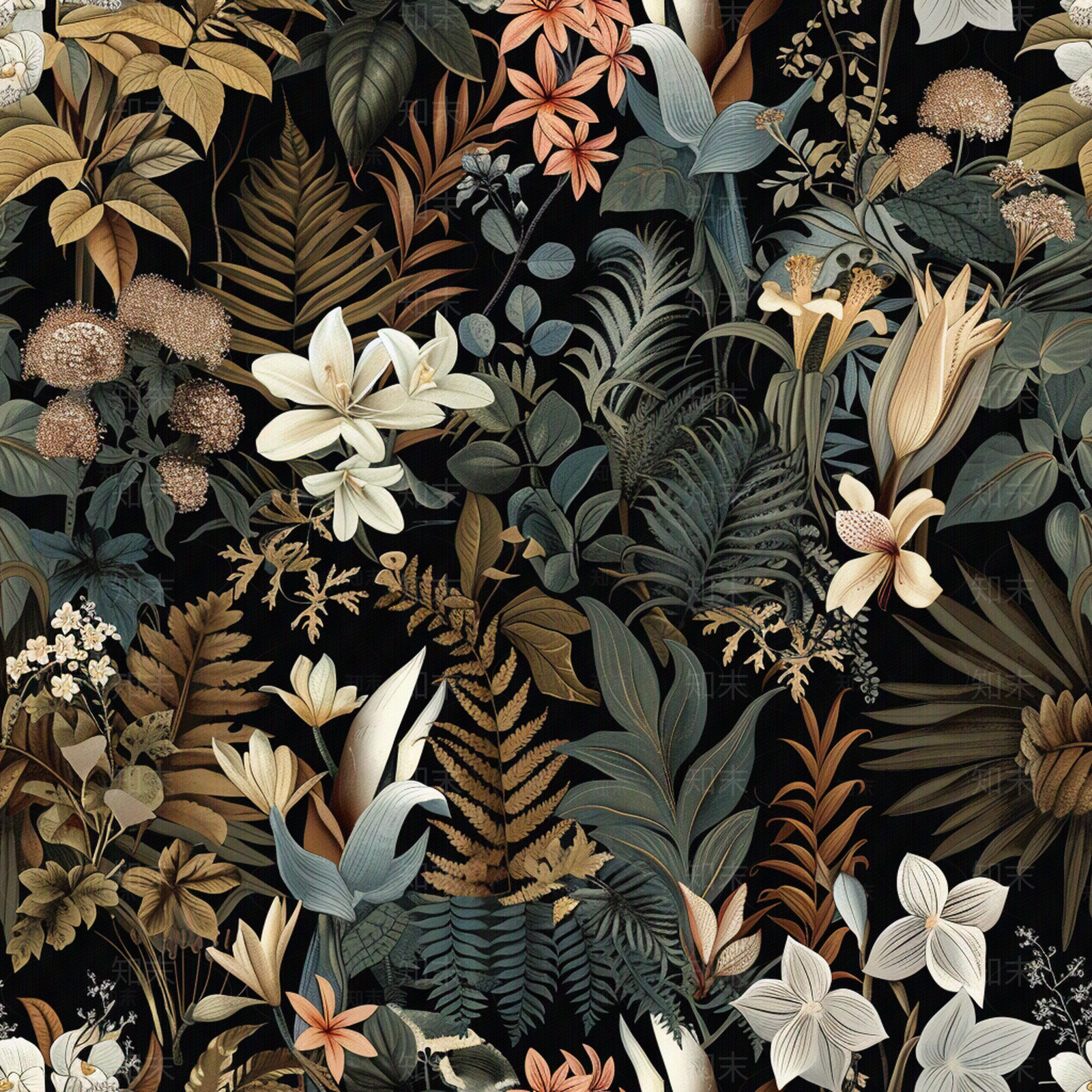 无缝现代植物印花壁纸贴图下载【ID:1158520530】