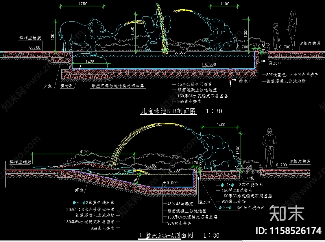 五款游泳池工程做发及给排水大样图cad施工图下载【ID:1158526174】