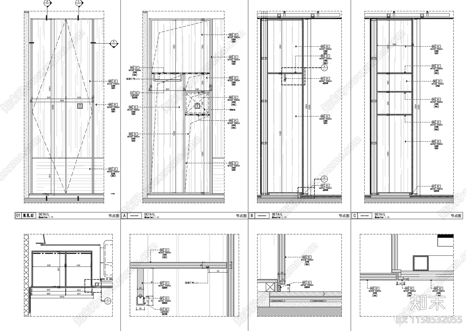 现代酒店双开门衣柜独立节点节点图施工图下载【ID:1158532055】