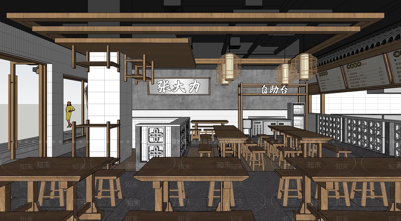 新中式手工面馆SU模型下载【ID:1158535438】