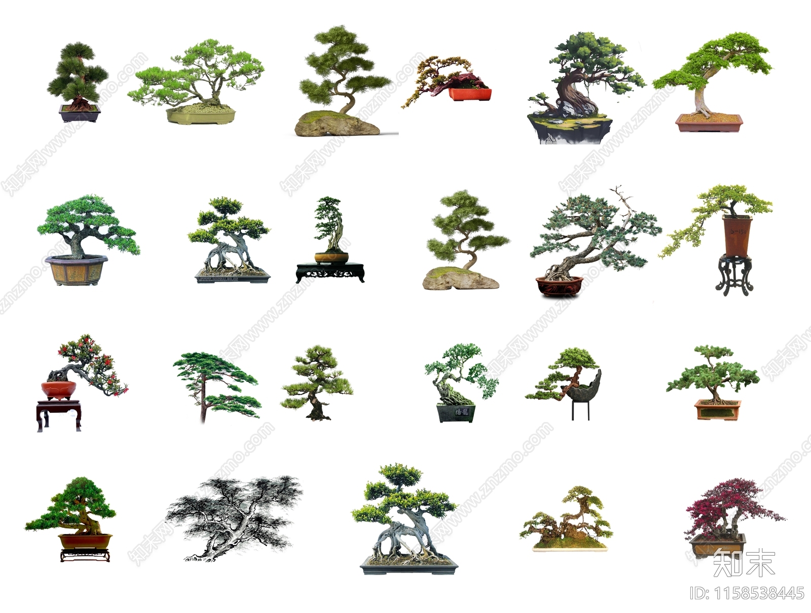 PSD免抠松树盆栽小松树盆景迎客松素材贴图下载【ID:1158538445】_【知末网贴图库】