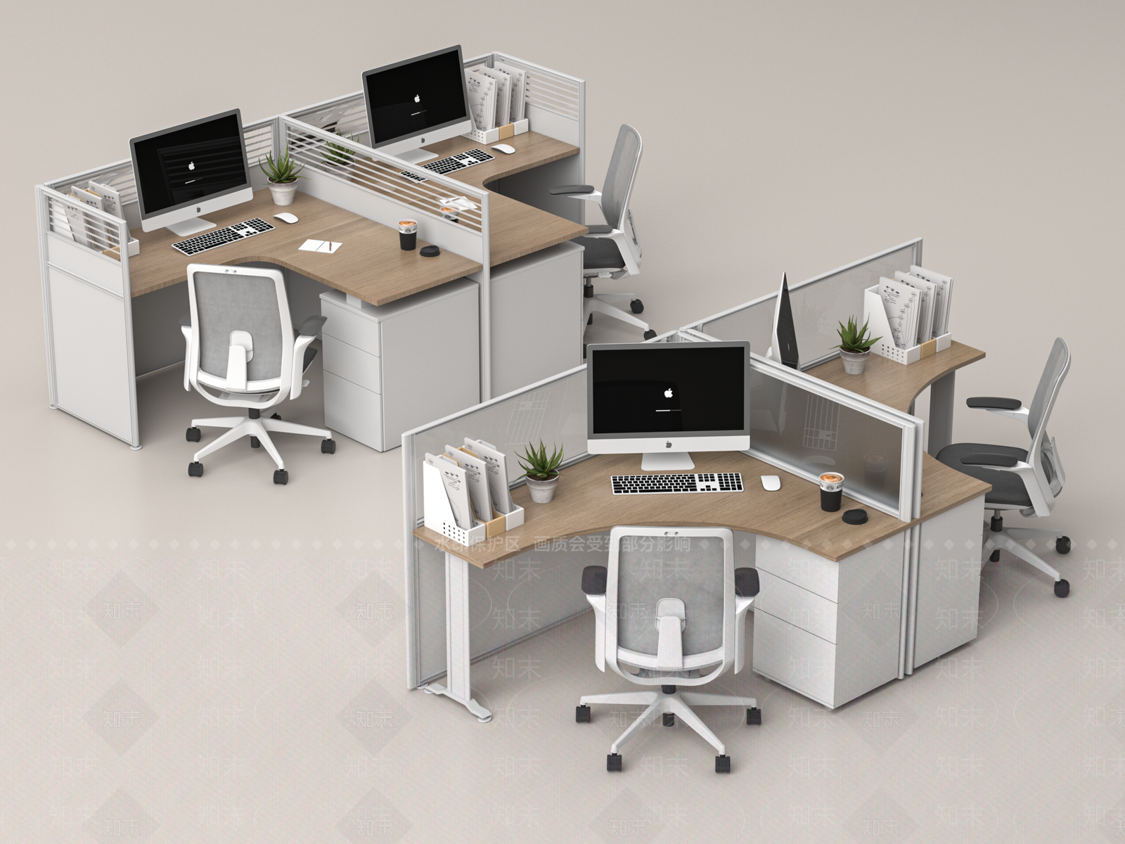 现代办公桌椅组合SU模型下载【ID:1158539125】