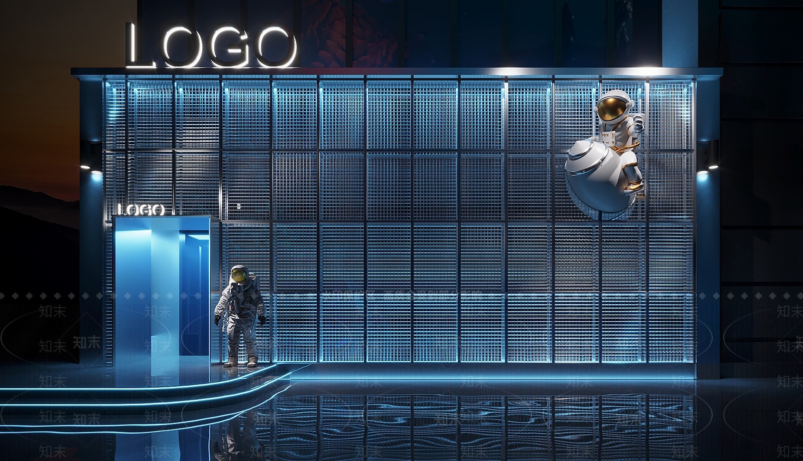 现代电竞酒店门头3D模型下载【ID:1158539762】