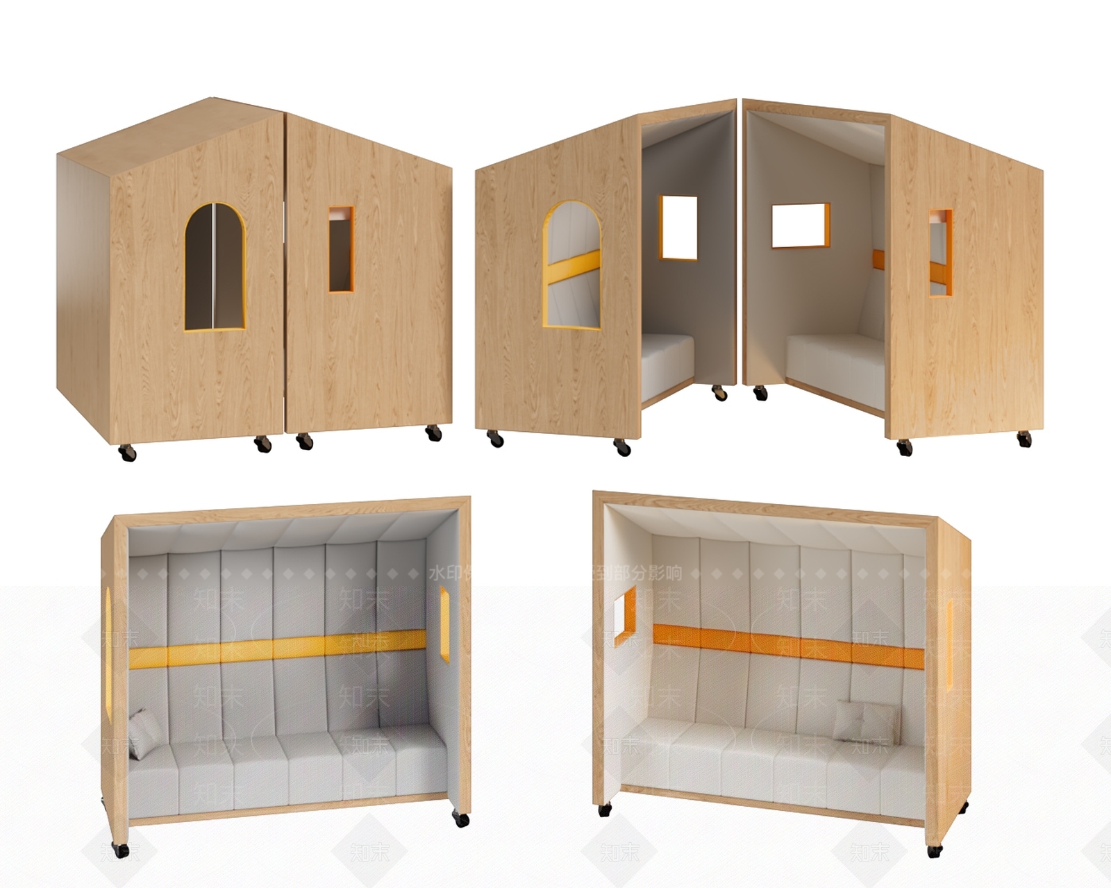 现代办公室封闭式可拆分休息室3D模型下载【ID:1158540339】
