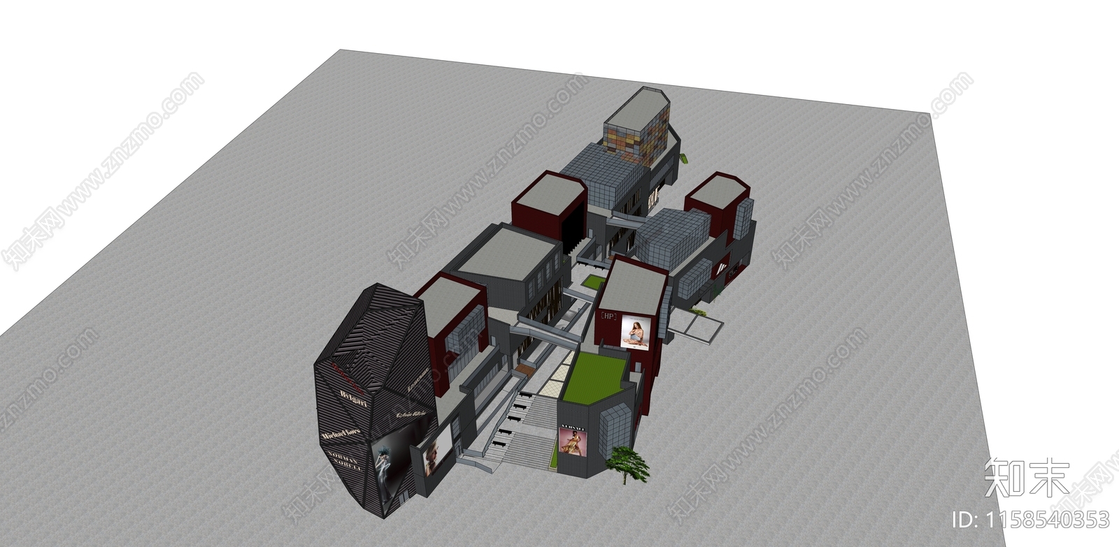 现代商业街建筑SU模型下载【ID:1158540353】