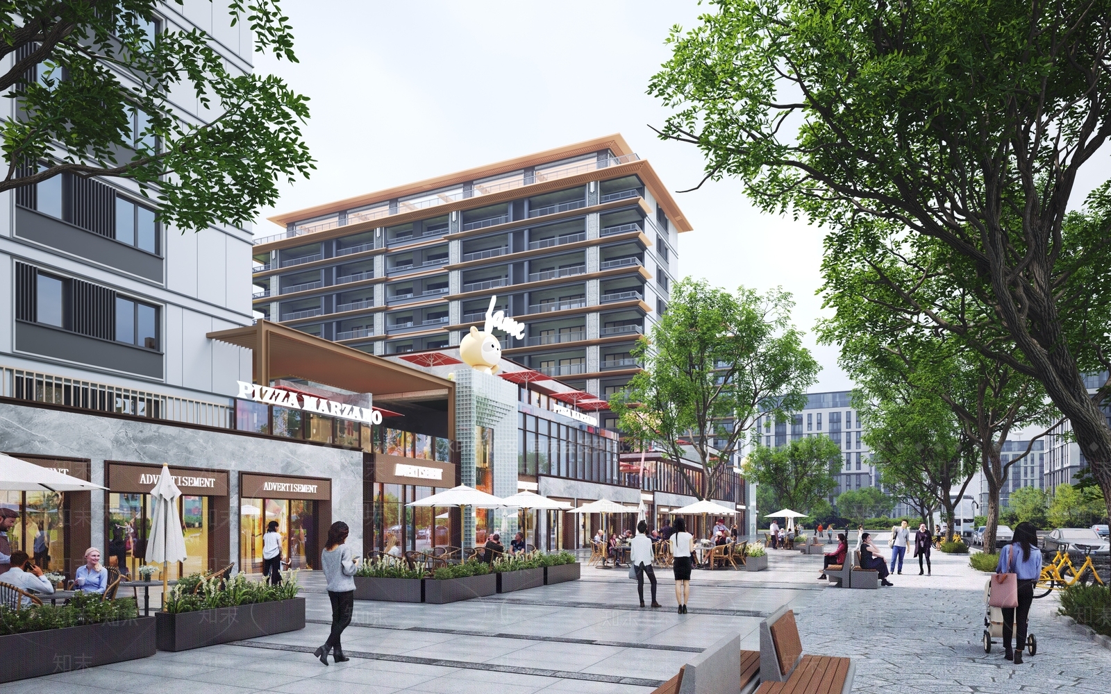 现代住宅小区商业街3D模型下载【ID:1158541228】