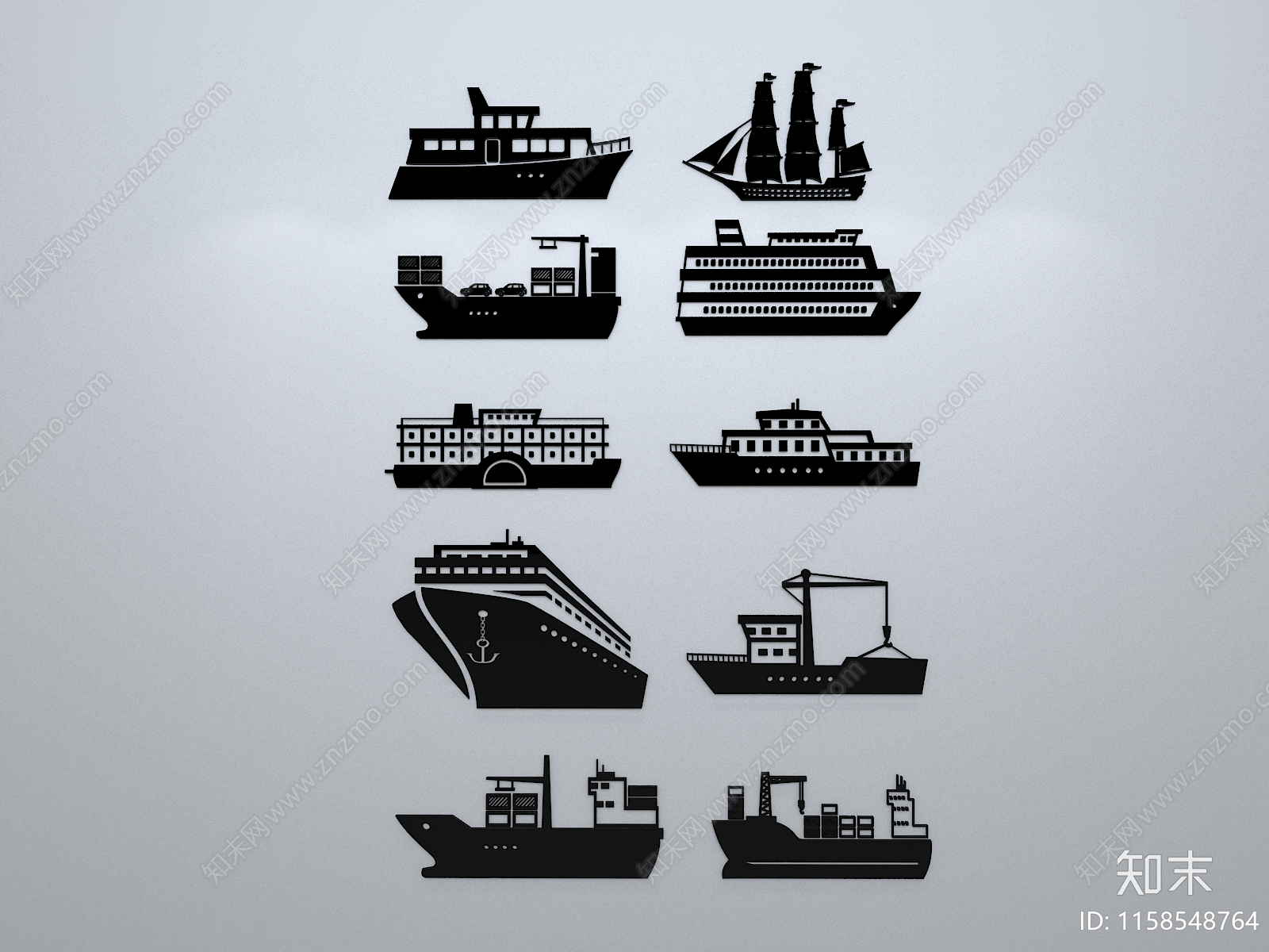 现代轮船剪影3D模型下载【ID:1158548764】
