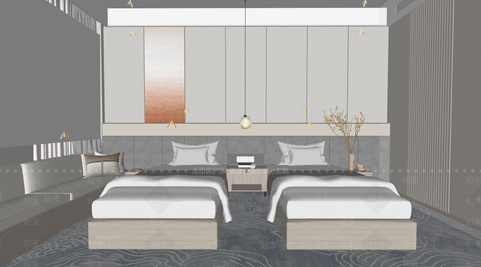 现代酒店客房SU模型下载【ID:1158550813】